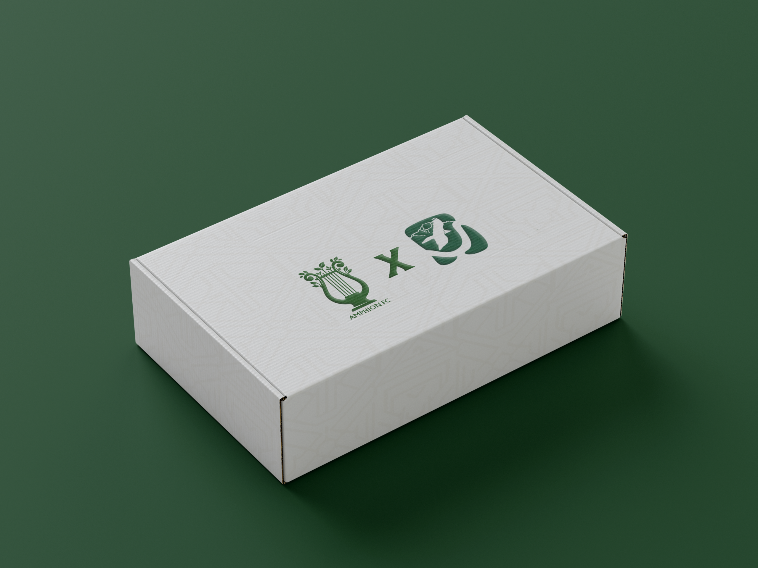 Boîte packaging éco-responsable maillot third Amphion FC blanc et vert logos nature collaboration